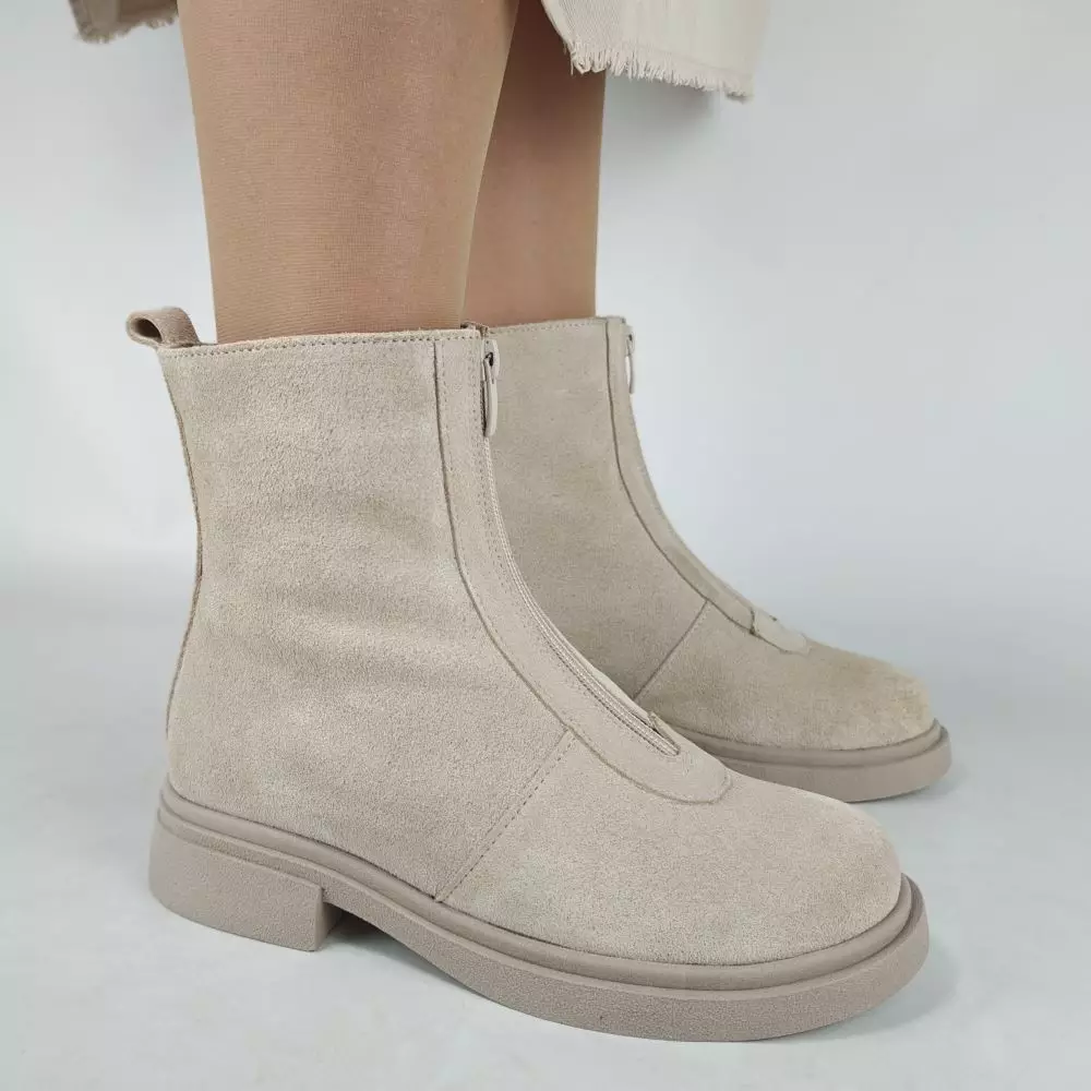 Ботинки женские MYZ МАЙЗ кожаные молодежные бежевые нюд светлый беж натуральная кожа и замша мех зимние 36 37 38 39 40 41 черевики жіночі натуральна шкіра бежева нюдова зимові хутро