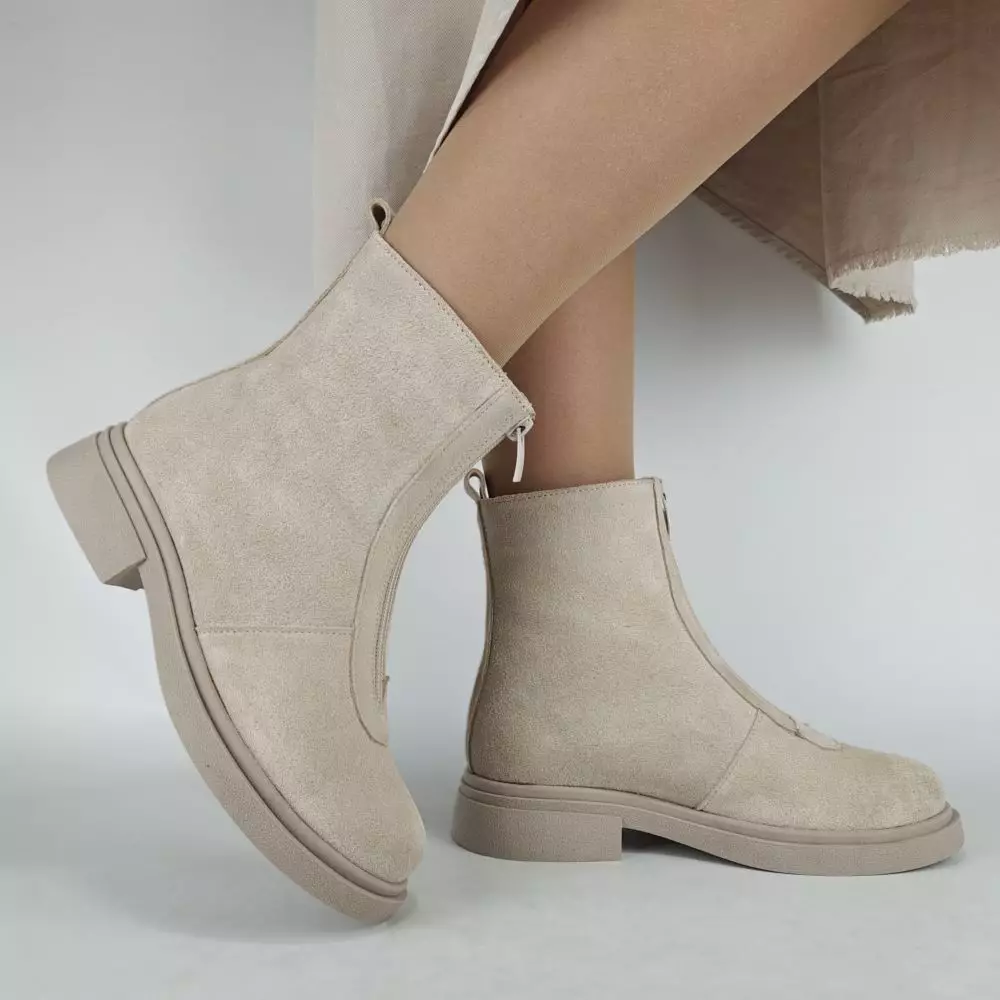 Ботинки женские MYZ МАЙЗ кожаные молодежные бежевые нюд светлый беж натуральная кожа и замша мех зимние 36 37 38 39 40 41 черевики жіночі натуральна шкіра бежева нюдова зимові хутро