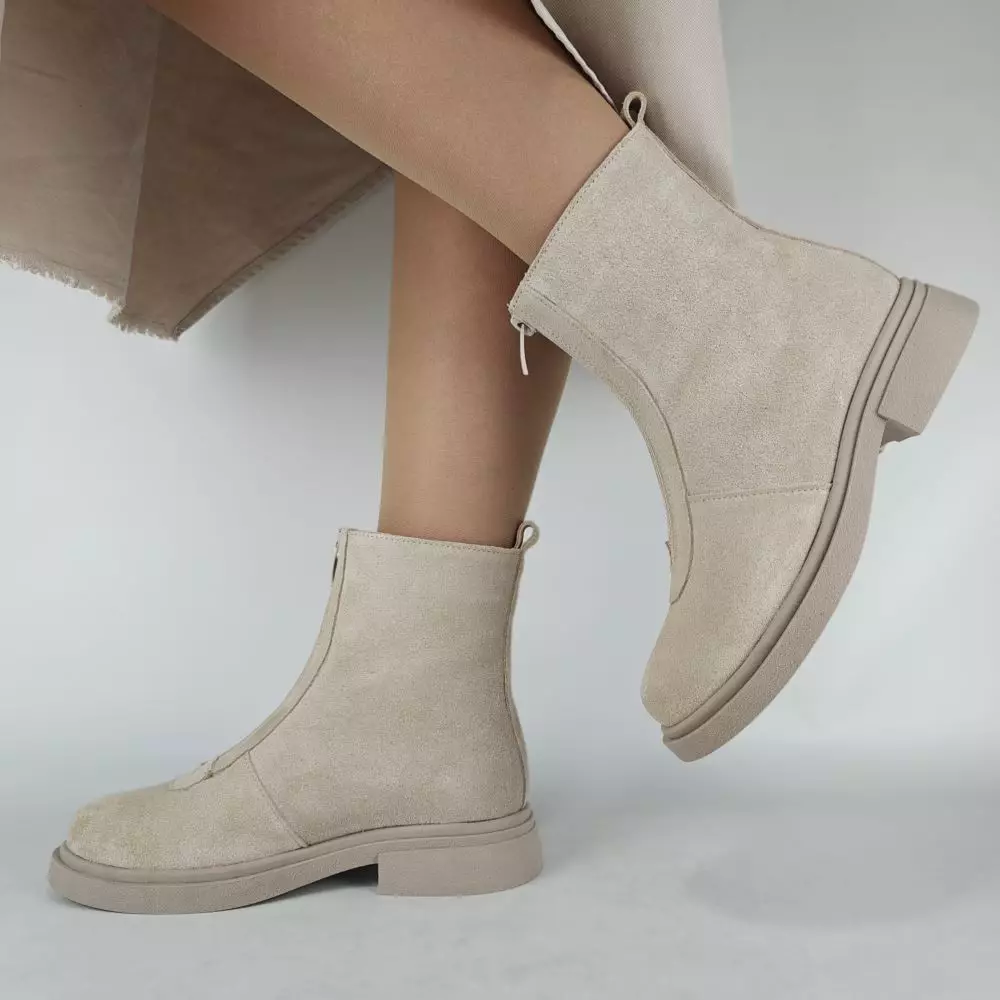 Ботинки женские MYZ МАЙЗ кожаные молодежные бежевые нюд светлый беж натуральная кожа и замша мех зимние 36 37 38 39 40 41 черевики жіночі натуральна шкіра бежева нюдова зимові хутро