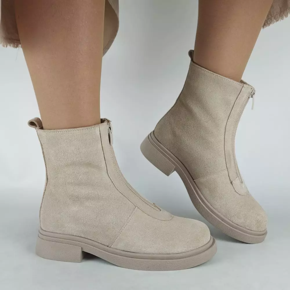 Ботинки женские MYZ МАЙЗ кожаные молодежные бежевые нюд светлый беж натуральная кожа и замша мех зимние 36 37 38 39 40 41 черевики жіночі натуральна шкіра бежева нюдова зимові хутро