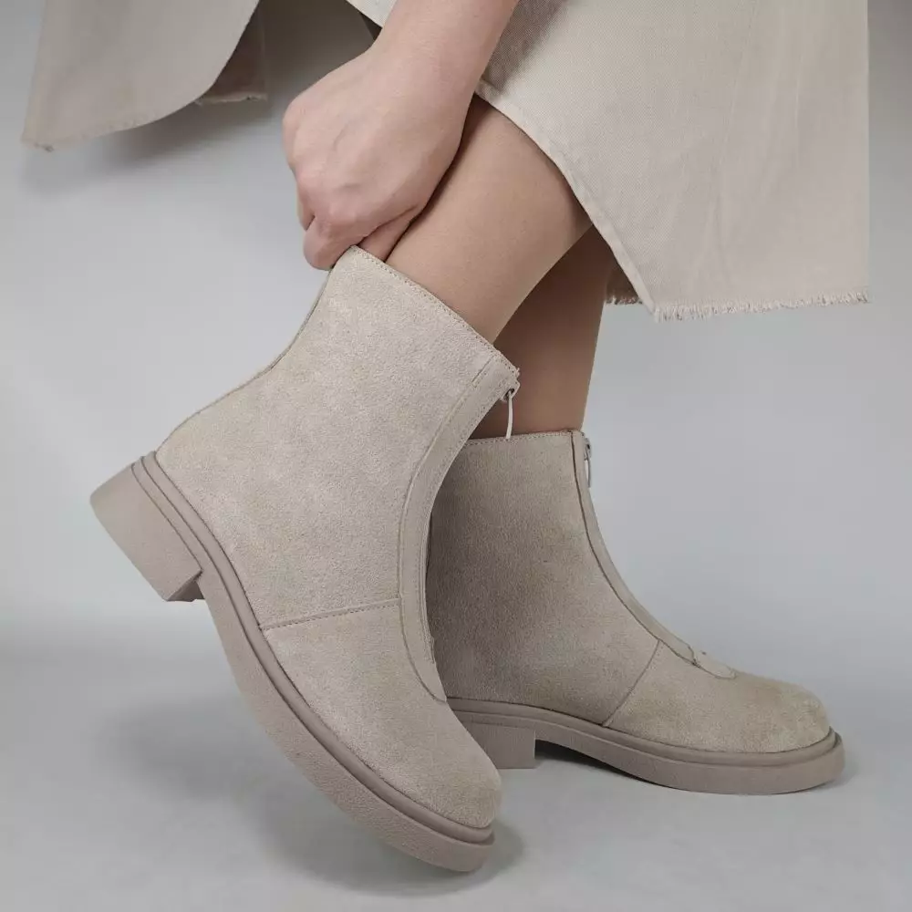 Ботинки женские MYZ МАЙЗ кожаные молодежные бежевые нюд светлый беж натуральная кожа и замша мех зимние 36 37 38 39 40 41 черевики жіночі натуральна шкіра бежева нюдова зимові хутро