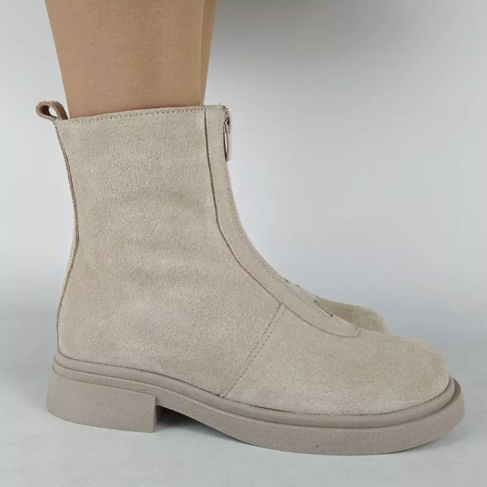 Ботинки женские MYZ МАЙЗ кожаные молодежные бежевые нюд светлый беж натуральная кожа и замша мех зимние 36 37 38 39 40 41 черевики жіночі натуральна шкіра бежева нюдова зимові хутро