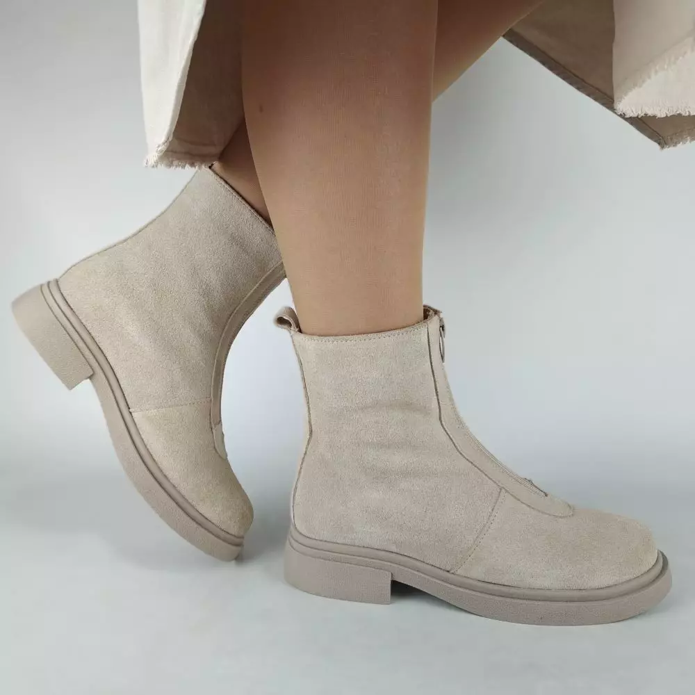 Ботинки женские MYZ МАЙЗ кожаные молодежные бежевые нюд светлый беж натуральная кожа и замша мех зимние 36 37 38 39 40 41 черевики жіночі натуральна шкіра бежева нюдова зимові хутро