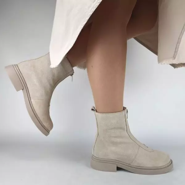 Ботинки женские MYZ МАЙЗ кожаные молодежные бежевые нюд светлый беж натуральная кожа и замша мех зимние 36 37 38 39 40 41 черевики жіночі натуральна шкіра бежева нюдова зимові хутро