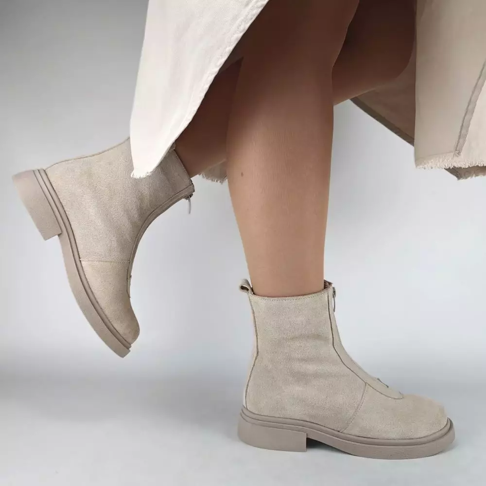 Ботинки женские MYZ МАЙЗ кожаные молодежные бежевые нюд светлый беж натуральная кожа и замша мех зимние 36 37 38 39 40 41 черевики жіночі натуральна шкіра бежева нюдова зимові хутро