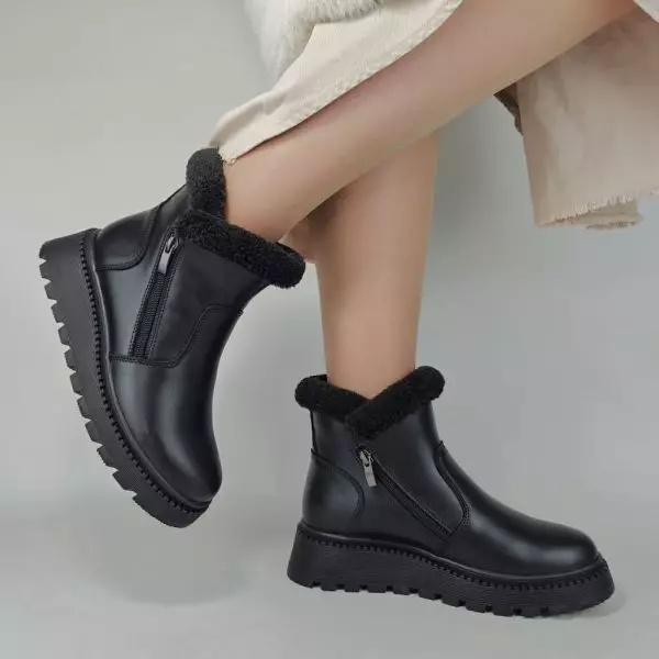 Ботинки женские MYZ кожаные молодежные натуральная кожа и замша черная мех зимние 36 37 38 39 40 41 черевики жіночі натуральна шкіра чорна зимові хутро