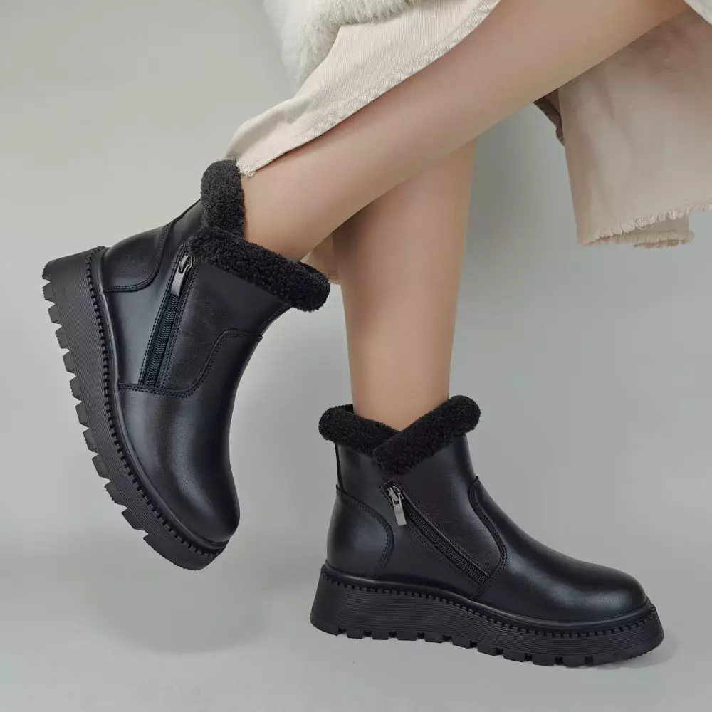 Ботинки женские MYZ кожаные молодежные натуральная кожа и замша черная мех зимние 36 37 38 39 40 41 черевики жіночі натуральна шкіра чорна зимові хутро