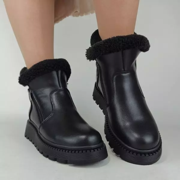 Ботинки женские MYZ кожаные молодежные натуральная кожа и замша черная мех зимние 36 37 38 39 40 41 черевики жіночі натуральна шкіра чорна зимові хутро