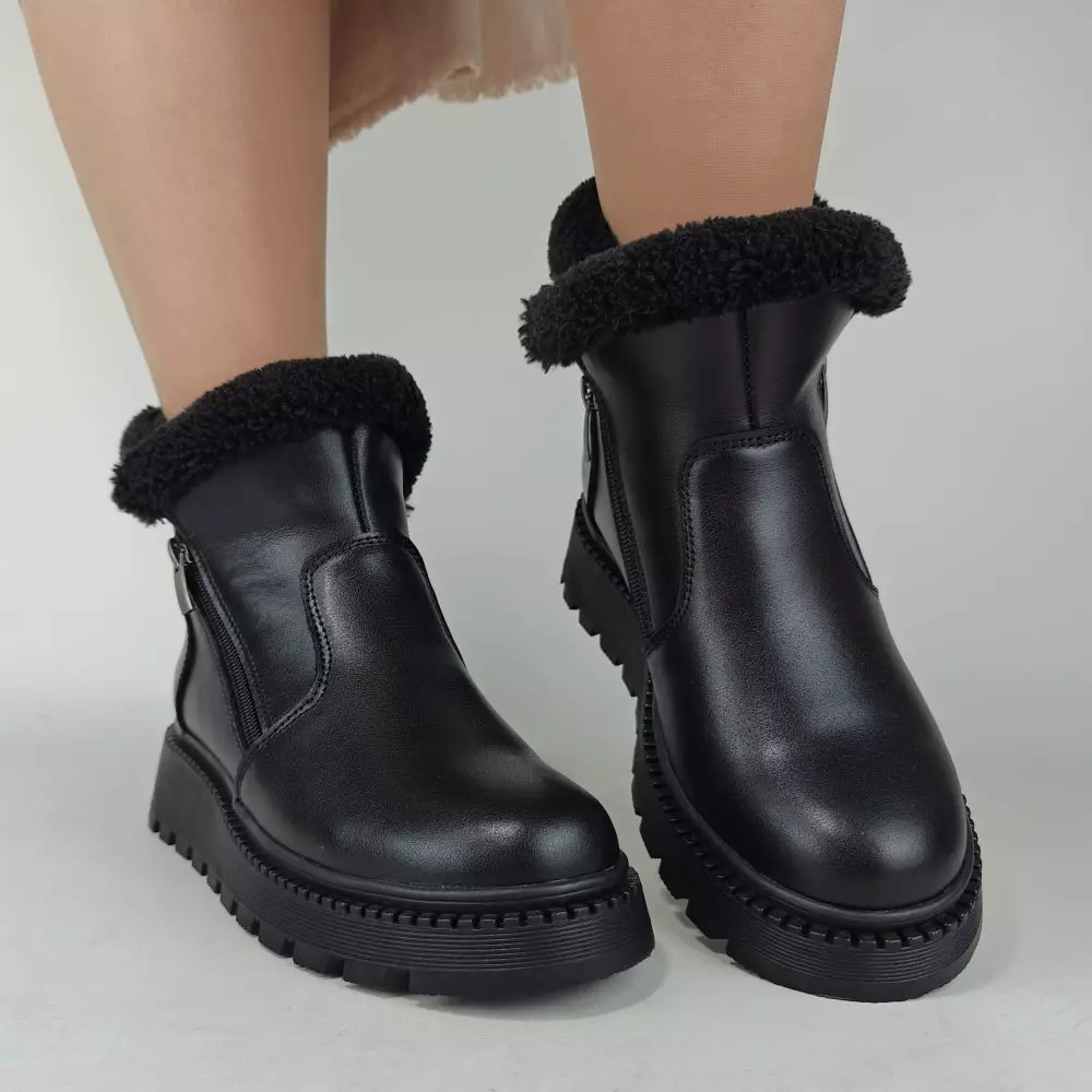 Ботинки женские MYZ кожаные молодежные натуральная кожа и замша черная мех зимние 36 37 38 39 40 41 черевики жіночі натуральна шкіра чорна зимові хутро