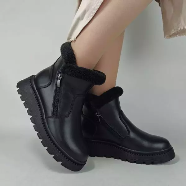 Ботинки женские MYZ кожаные молодежные натуральная кожа и замша черная мех зимние 36 37 38 39 40 41 черевики жіночі натуральна шкіра чорна зимові хутро