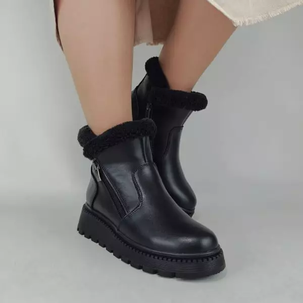 Ботинки женские MYZ кожаные молодежные натуральная кожа и замша черная мех зимние 36 37 38 39 40 41 черевики жіночі натуральна шкіра чорна зимові хутро