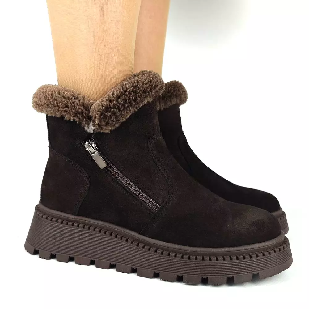 Ботинки женские MYZ кожаные молодежные бежевые нюд latte латте натуральная кожа и замша мех зимние 36 37 38 39 40 41 черевики жіночі натуральна замша лате шкіра коричнева шоколад зимові хутро