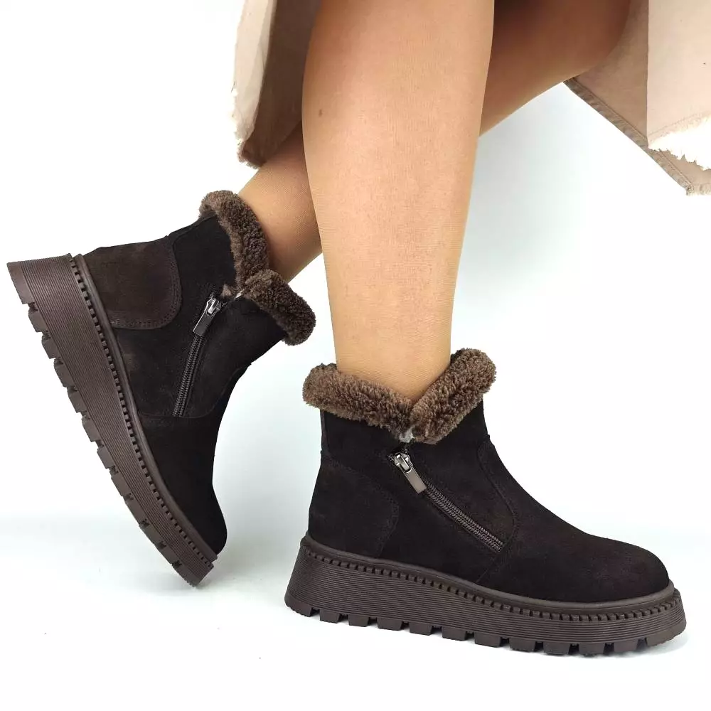 Ботинки женские MYZ кожаные молодежные бежевые нюд latte латте натуральная кожа и замша мех зимние 36 37 38 39 40 41 черевики жіночі натуральна замша лате шкіра коричнева шоколад зимові хутро