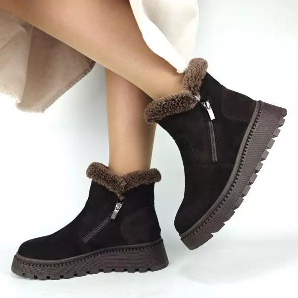 Ботинки женские MYZ кожаные молодежные бежевые нюд latte латте натуральная кожа и замша мех зимние 36 37 38 39 40 41 черевики жіночі натуральна замша лате шкіра коричнева шоколад зимові хутро