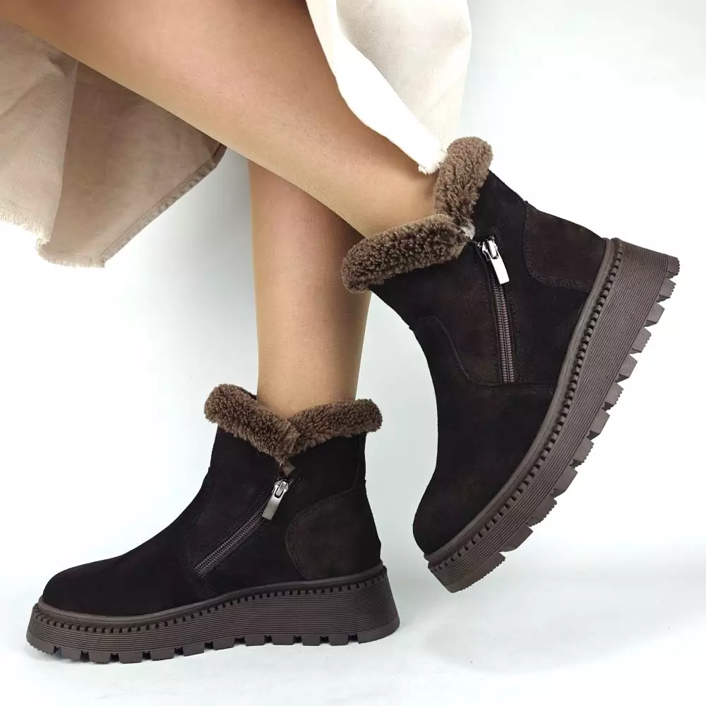 Ботинки женские MYZ кожаные молодежные бежевые нюд latte латте натуральная кожа и замша мех зимние 36 37 38 39 40 41 черевики жіночі натуральна замша лате шкіра коричнева шоколад зимові хутро