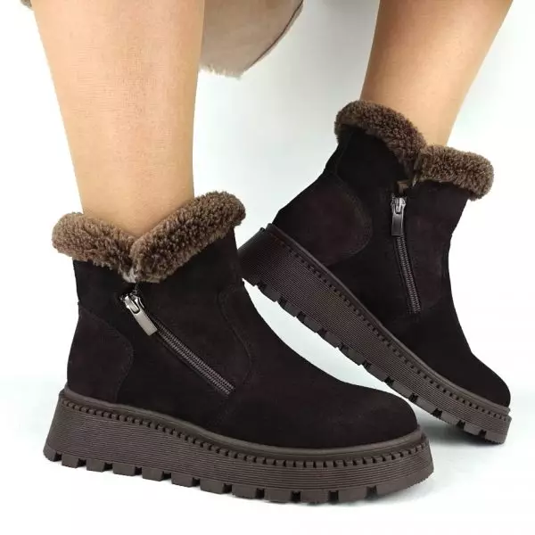 Ботинки женские MYZ кожаные молодежные бежевые нюд latte латте натуральная кожа и замша мех зимние 36 37 38 39 40 41 черевики жіночі натуральна замша лате шкіра коричнева шоколад зимові хутро