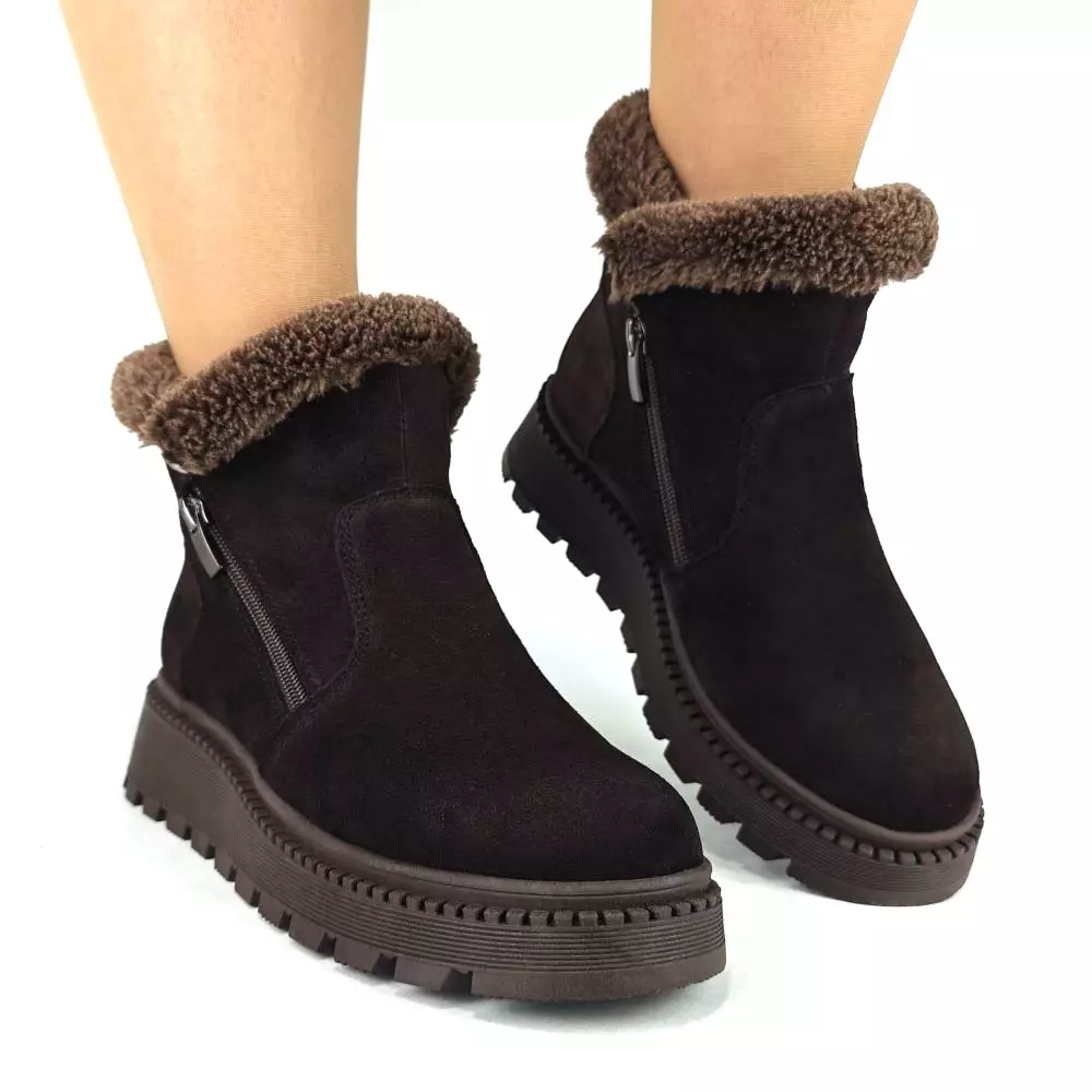 Ботинки женские MYZ кожаные молодежные бежевые нюд latte латте натуральная кожа и замша мех зимние 36 37 38 39 40 41 черевики жіночі натуральна замша лате шкіра коричнева шоколад зимові хутро