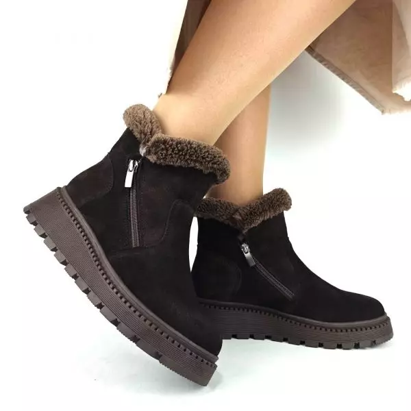 Ботинки женские MYZ кожаные молодежные бежевые нюд latte латте натуральная кожа и замша мех зимние 36 37 38 39 40 41 черевики жіночі натуральна замша лате шкіра коричнева шоколад зимові хутро