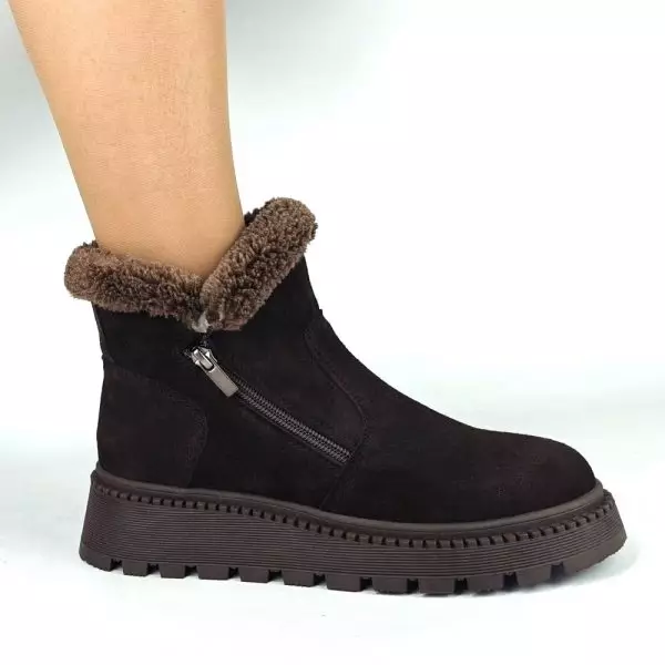 Ботинки женские MYZ кожаные молодежные бежевые нюд latte латте натуральная кожа и замша мех зимние 36 37 38 39 40 41 черевики жіночі натуральна замша лате шкіра коричнева шоколад зимові хутро