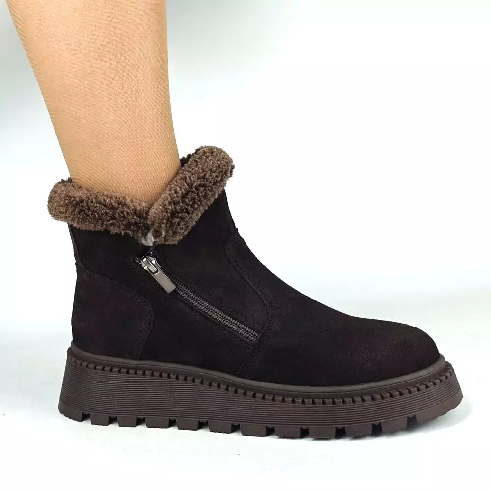 Ботинки женские MYZ кожаные молодежные бежевые нюд latte латте натуральная кожа и замша мех зимние 36 37 38 39 40 41 черевики жіночі натуральна замша лате шкіра коричнева шоколад зимові хутро