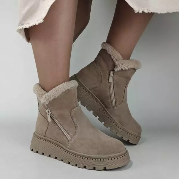 Ботинки женские MYZ кожаные молодежные бежевые нюд latte латте натуральная кожа и замша мех зимние 36 37 38 39 40 41 черевики жіночі натуральна замша лате шкіра бежева нюдова зимові хутро