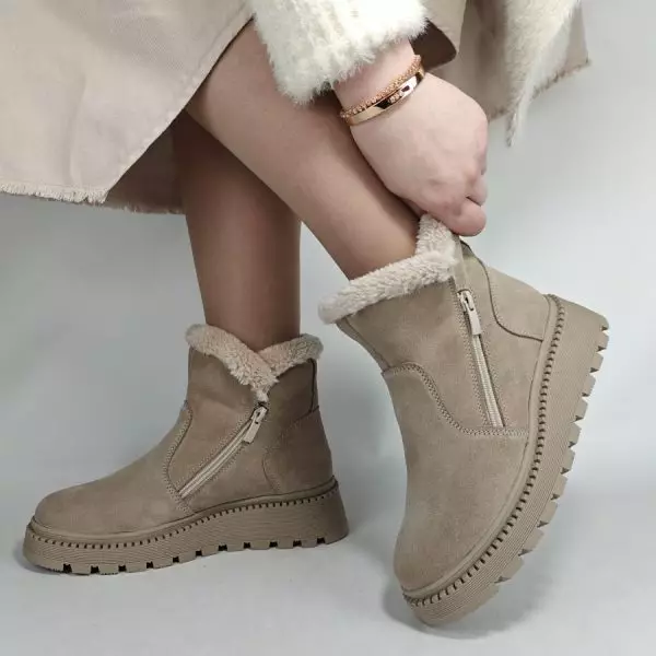 Ботинки женские MYZ кожаные молодежные бежевые нюд latte латте натуральная кожа и замша мех зимние 36 37 38 39 40 41 черевики жіночі натуральна замша лате шкіра бежева нюдова зимові хутро