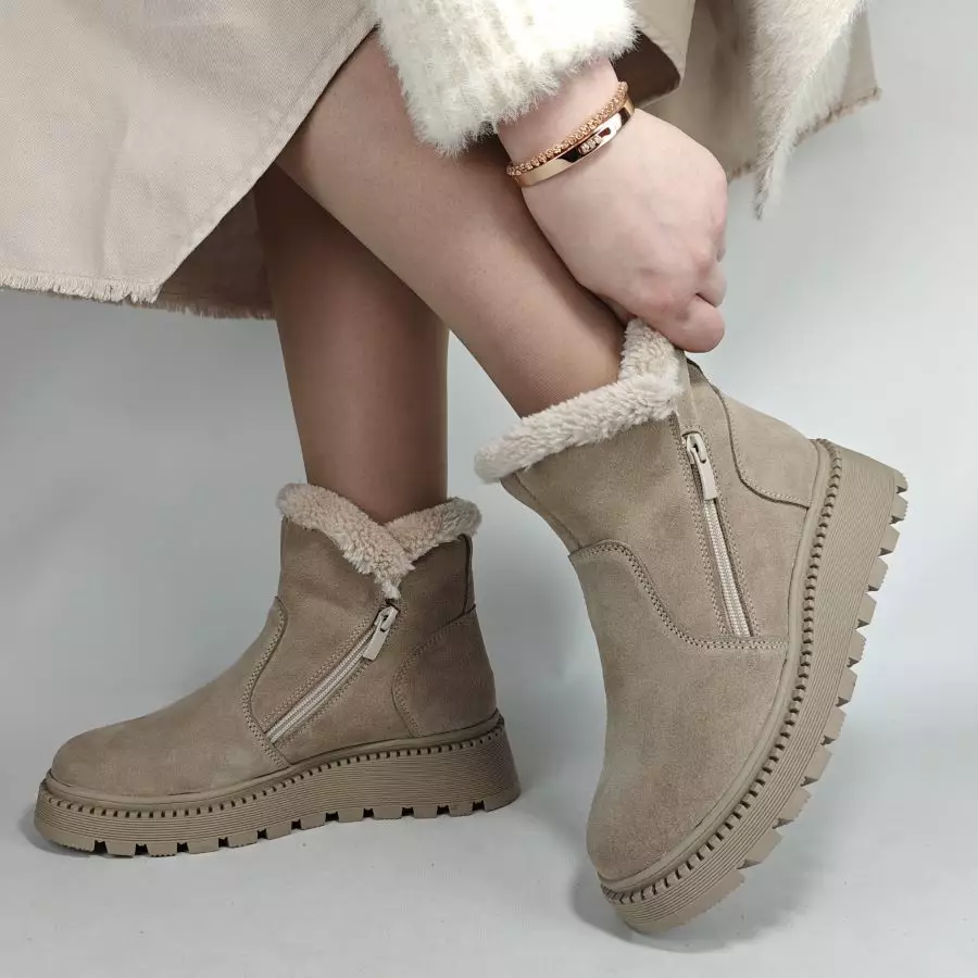 Ботинки женские MYZ кожаные молодежные бежевые нюд latte латте натуральная кожа и замша мех зимние 36 37 38 39 40 41 черевики жіночі натуральна замша лате шкіра бежева нюдова зимові хутро