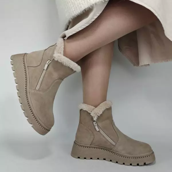 Ботинки женские MYZ кожаные молодежные бежевые нюд latte латте натуральная кожа и замша мех зимние 36 37 38 39 40 41 черевики жіночі натуральна замша лате шкіра бежева нюдова зимові хутро
