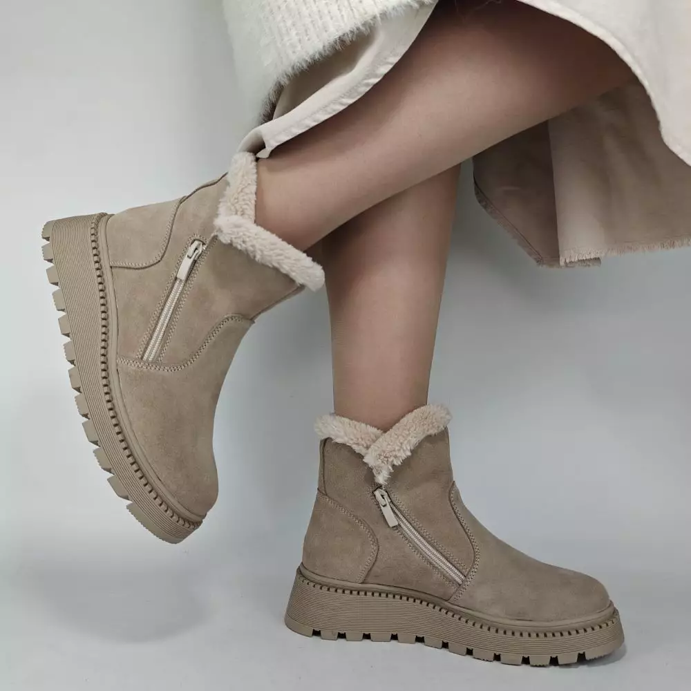 Ботинки женские MYZ кожаные молодежные бежевые нюд latte латте натуральная кожа и замша мех зимние 36 37 38 39 40 41 черевики жіночі натуральна замша лате шкіра бежева нюдова зимові хутро