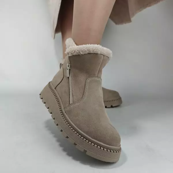 Ботинки женские MYZ кожаные молодежные бежевые нюд latte латте натуральная кожа и замша мех зимние 36 37 38 39 40 41 черевики жіночі натуральна замша лате шкіра бежева нюдова зимові хутро