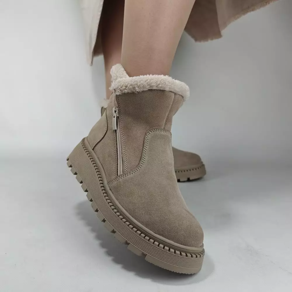 Ботинки женские MYZ кожаные молодежные бежевые нюд latte латте натуральная кожа и замша мех зимние 36 37 38 39 40 41 черевики жіночі натуральна замша лате шкіра бежева нюдова зимові хутро