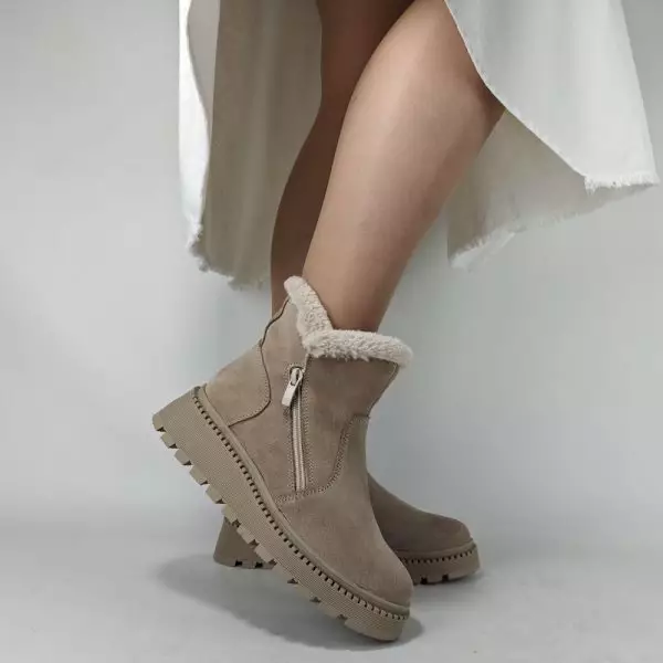 Ботинки женские MYZ кожаные молодежные бежевые нюд latte латте натуральная кожа и замша мех зимние 36 37 38 39 40 41 черевики жіночі натуральна замша лате шкіра бежева нюдова зимові хутро