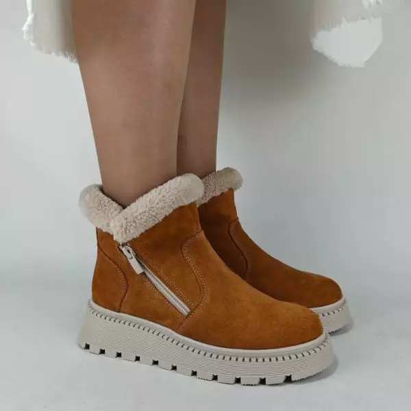 Ботинки женские MYZ кожаные молодежные натуральная кожа и замша рыжая мех зимние 36 37 38 39 40 41 черевики жіночі натуральна замша руда шкіра зимові хутро