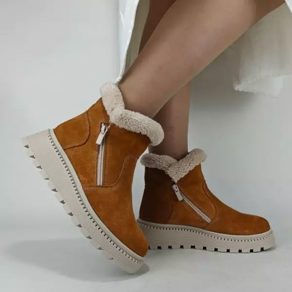 Ботинки женские MYZ кожаные молодежные натуральная кожа и замша рыжая мех зимние 36 37 38 39 40 41 черевики жіночі натуральна замша руда шкіра зимові хутро