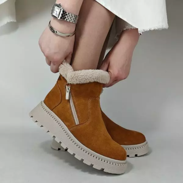 Ботинки женские MYZ кожаные молодежные натуральная кожа и замша рыжая мех зимние 36 37 38 39 40 41 черевики жіночі натуральна замша руда шкіра зимові хутро