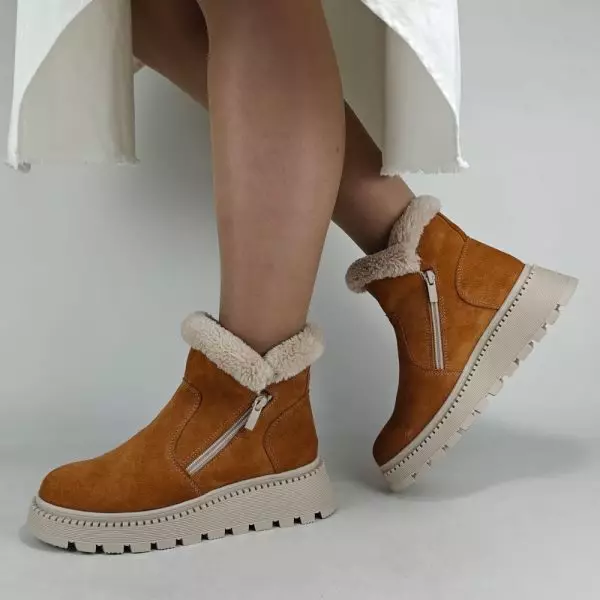 Ботинки женские MYZ кожаные молодежные натуральная кожа и замша рыжая мех зимние 36 37 38 39 40 41 черевики жіночі натуральна замша руда шкіра зимові хутро