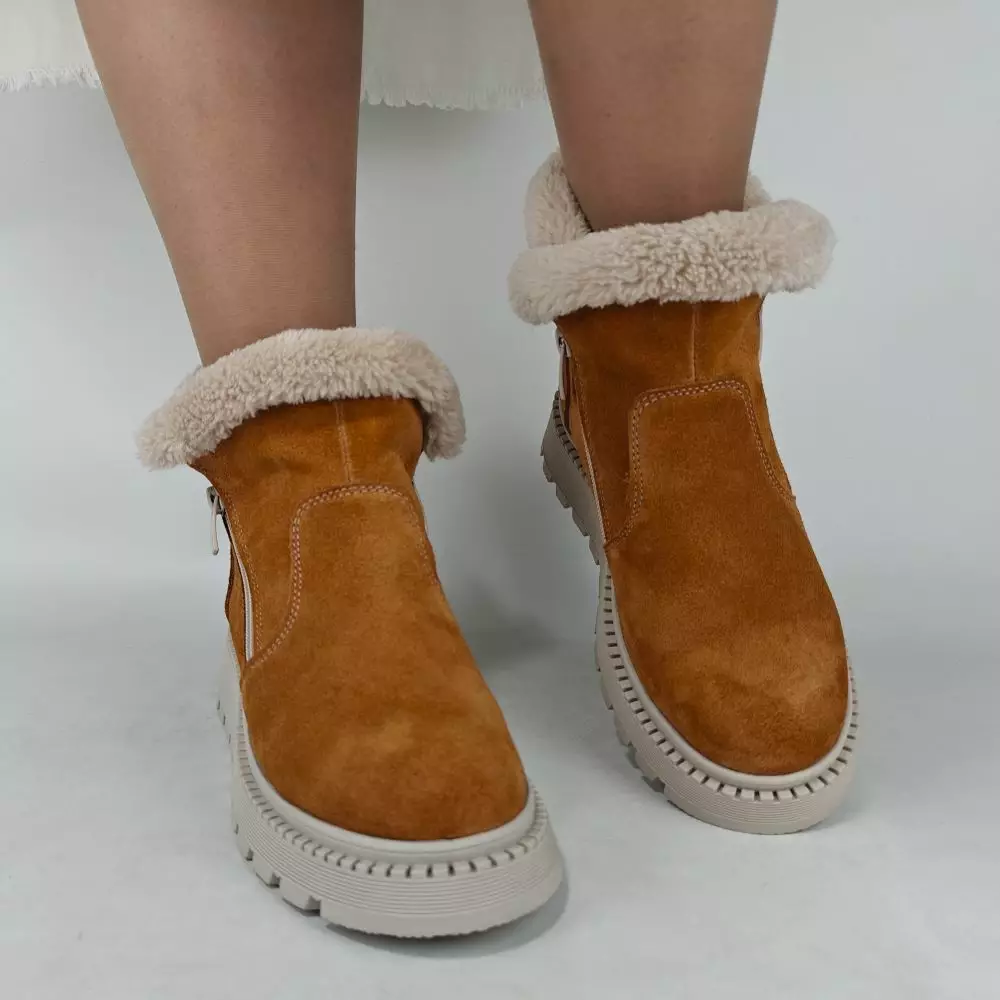 Ботинки женские MYZ кожаные молодежные натуральная кожа и замша рыжая мех зимние 36 37 38 39 40 41 черевики жіночі натуральна замша руда шкіра зимові хутро