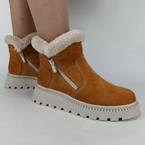 Ботинки женские MYZ кожаные молодежные натуральная кожа и замша рыжая мех зимние 36 37 38 39 40 41 черевики жіночі натуральна замша руда шкіра зимові хутро