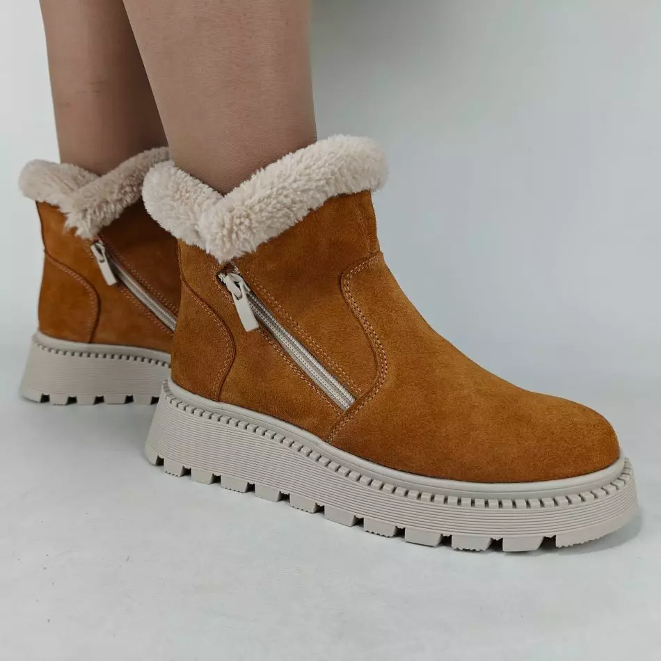 Ботинки женские MYZ кожаные молодежные натуральная кожа и замша рыжая мех зимние 36 37 38 39 40 41 черевики жіночі натуральна замша руда шкіра зимові хутро