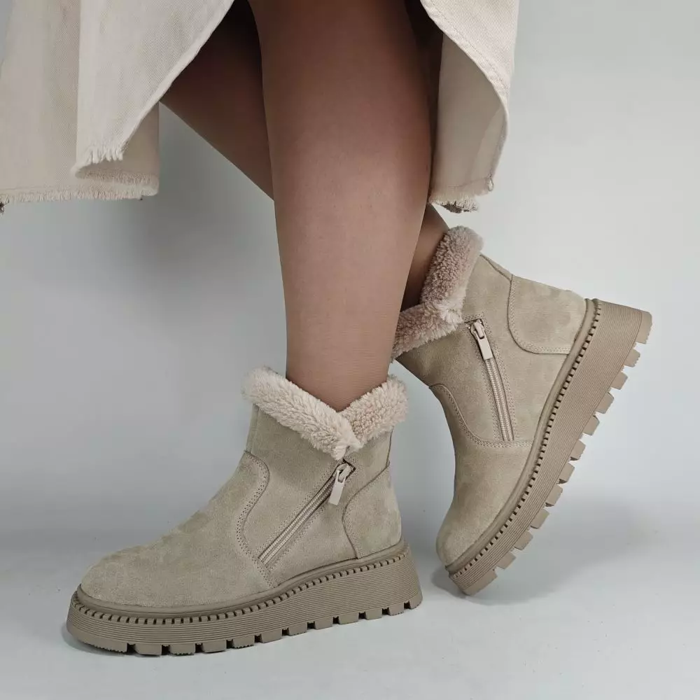 Ботинки женские MYZ кожаные молодежные бежевые нюд натуральная кожа и замша мех зимние 36 37 38 39 40 41 черевики жіночі натуральна шкіра бежева нюдова зимові хутро