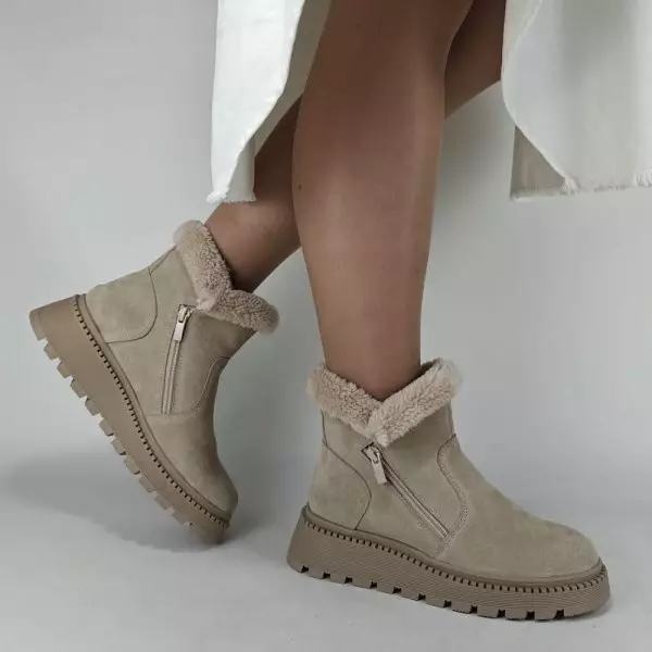 Ботинки женские MYZ кожаные молодежные бежевые нюд натуральная кожа и замша мех зимние 36 37 38 39 40 41 черевики жіночі натуральна шкіра бежева нюдова зимові хутро