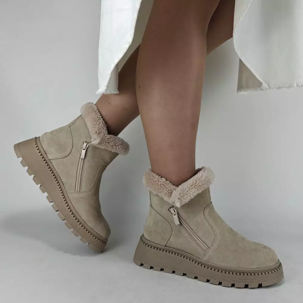 Ботинки женские MYZ кожаные молодежные бежевые нюд натуральная кожа и замша мех зимние 36 37 38 39 40 41 черевики жіночі натуральна шкіра бежева нюдова зимові хутро