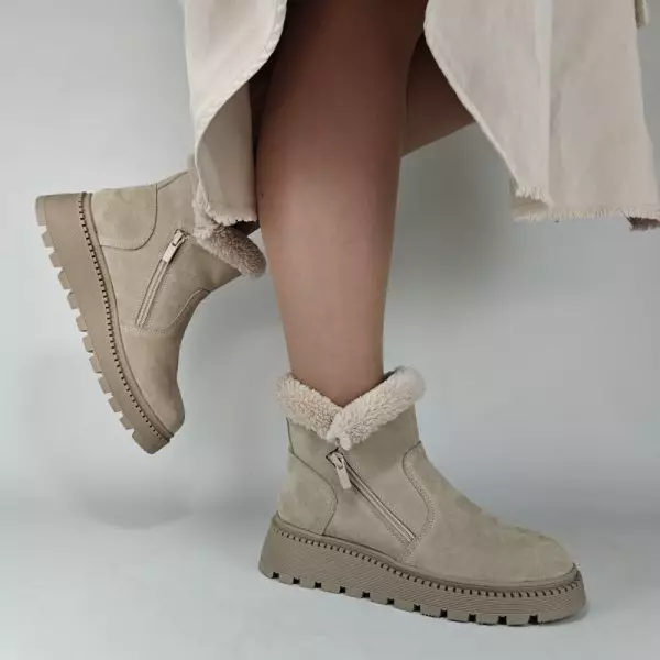 Ботинки женские MYZ кожаные молодежные бежевые нюд натуральная кожа и замша мех зимние 36 37 38 39 40 41 черевики жіночі натуральна шкіра бежева нюдова зимові хутро
