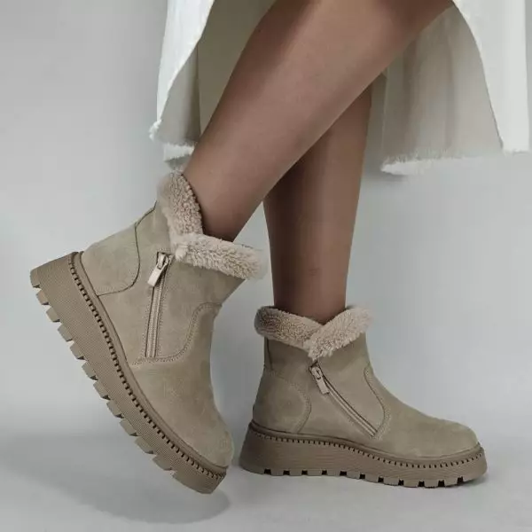 Ботинки женские MYZ кожаные молодежные бежевые нюд натуральная кожа и замша мех зимние 36 37 38 39 40 41 черевики жіночі натуральна шкіра бежева нюдова зимові хутро