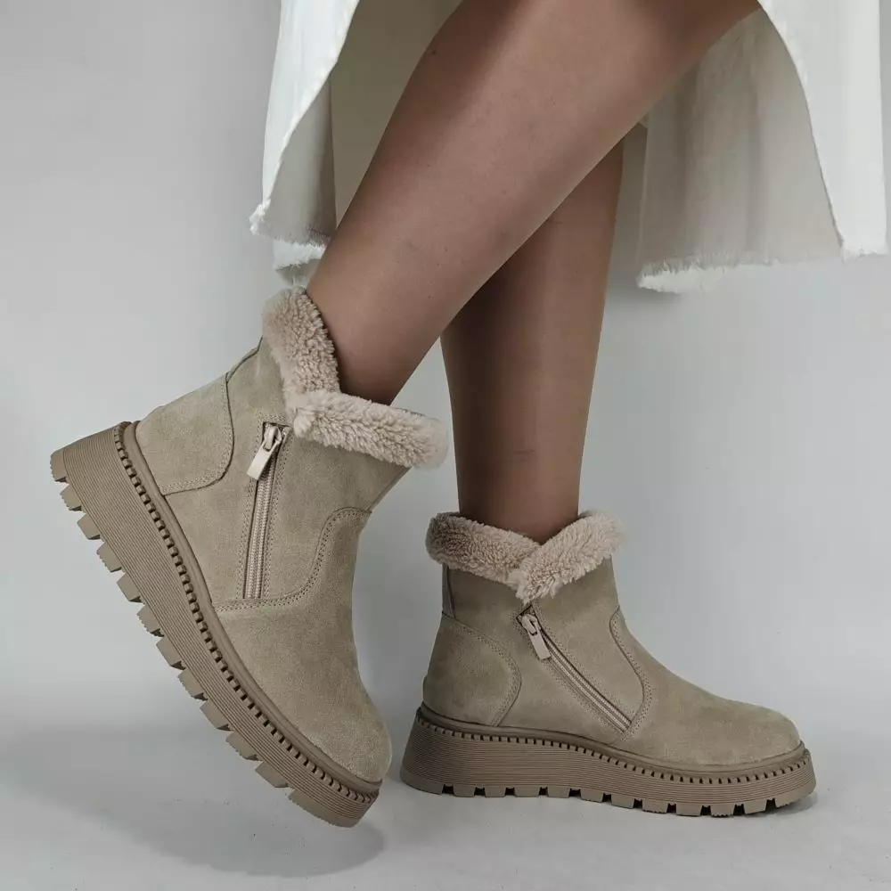 Ботинки женские MYZ кожаные молодежные бежевые нюд натуральная кожа и замша мех зимние 36 37 38 39 40 41 черевики жіночі натуральна шкіра бежева нюдова зимові хутро