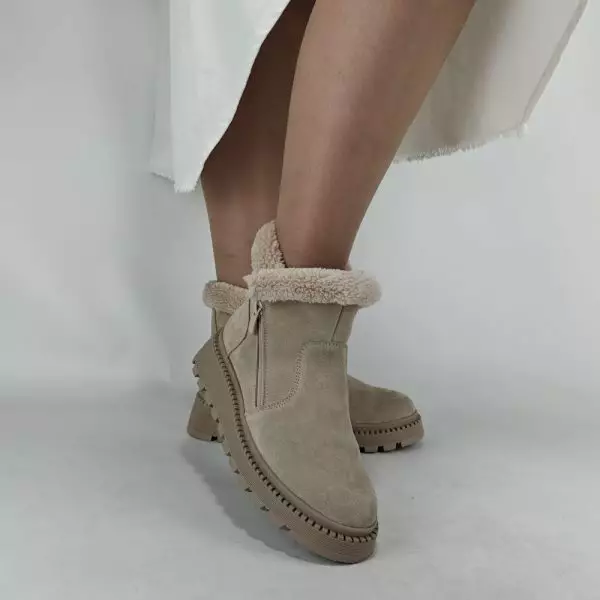 Ботинки женские MYZ кожаные молодежные бежевые нюд натуральная кожа и замша мех зимние 36 37 38 39 40 41 черевики жіночі натуральна шкіра бежева нюдова зимові хутро