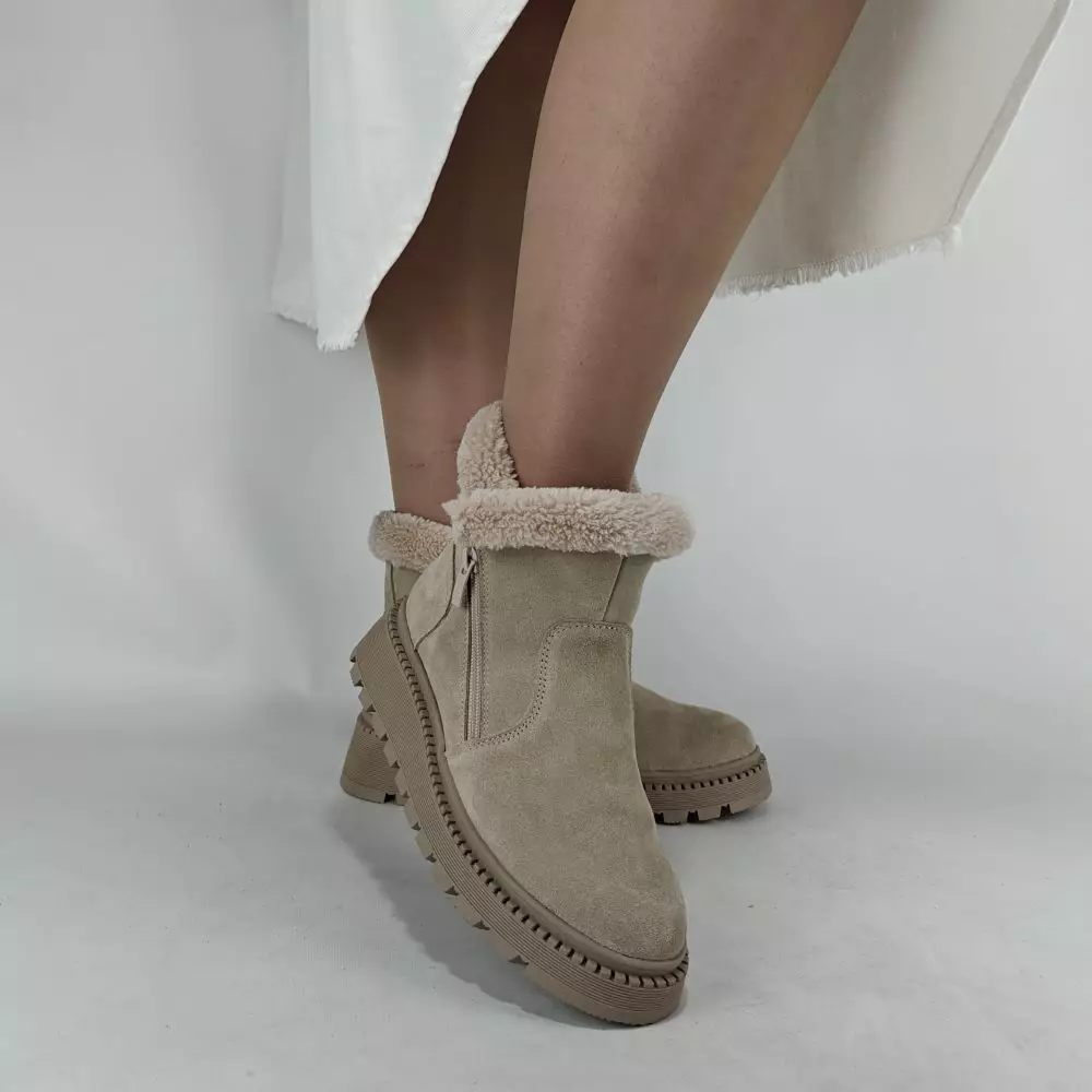 Ботинки женские MYZ кожаные молодежные бежевые нюд натуральная кожа и замша мех зимние 36 37 38 39 40 41 черевики жіночі натуральна шкіра бежева нюдова зимові хутро