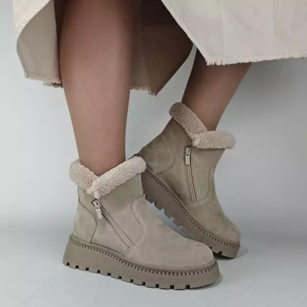 Ботинки женские MYZ кожаные молодежные бежевые нюд натуральная кожа и замша мех зимние 36 37 38 39 40 41 черевики жіночі натуральна шкіра бежева нюдова зимові хутро