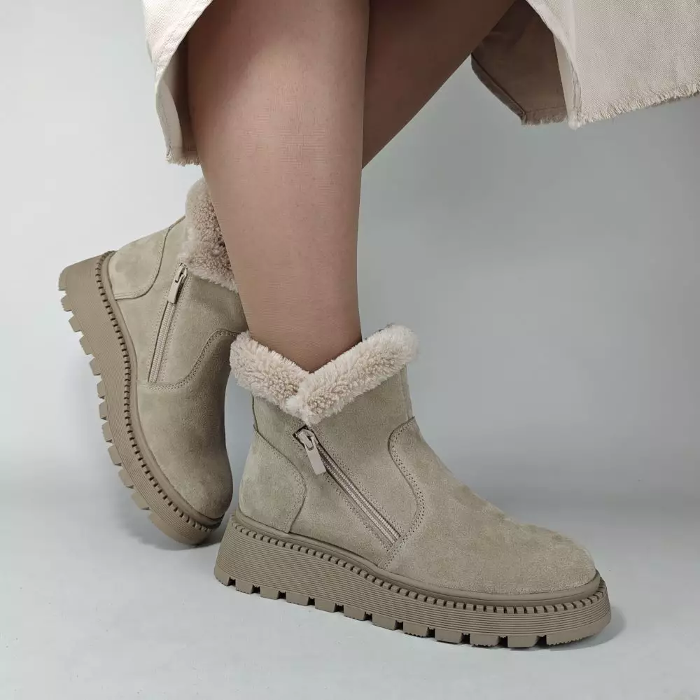 Ботинки женские MYZ кожаные молодежные бежевые нюд натуральная кожа и замша мех зимние 36 37 38 39 40 41 черевики жіночі натуральна шкіра бежева нюдова зимові хутро