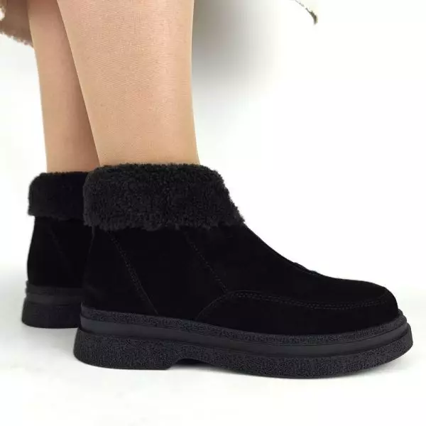 Ботинки женские MYZ кожаные молодежные натуральная кожа и замша черная мех зимние 36 37 38 39 40 41 черевики жіночі натуральна замша шкіра чорна зимові хутро